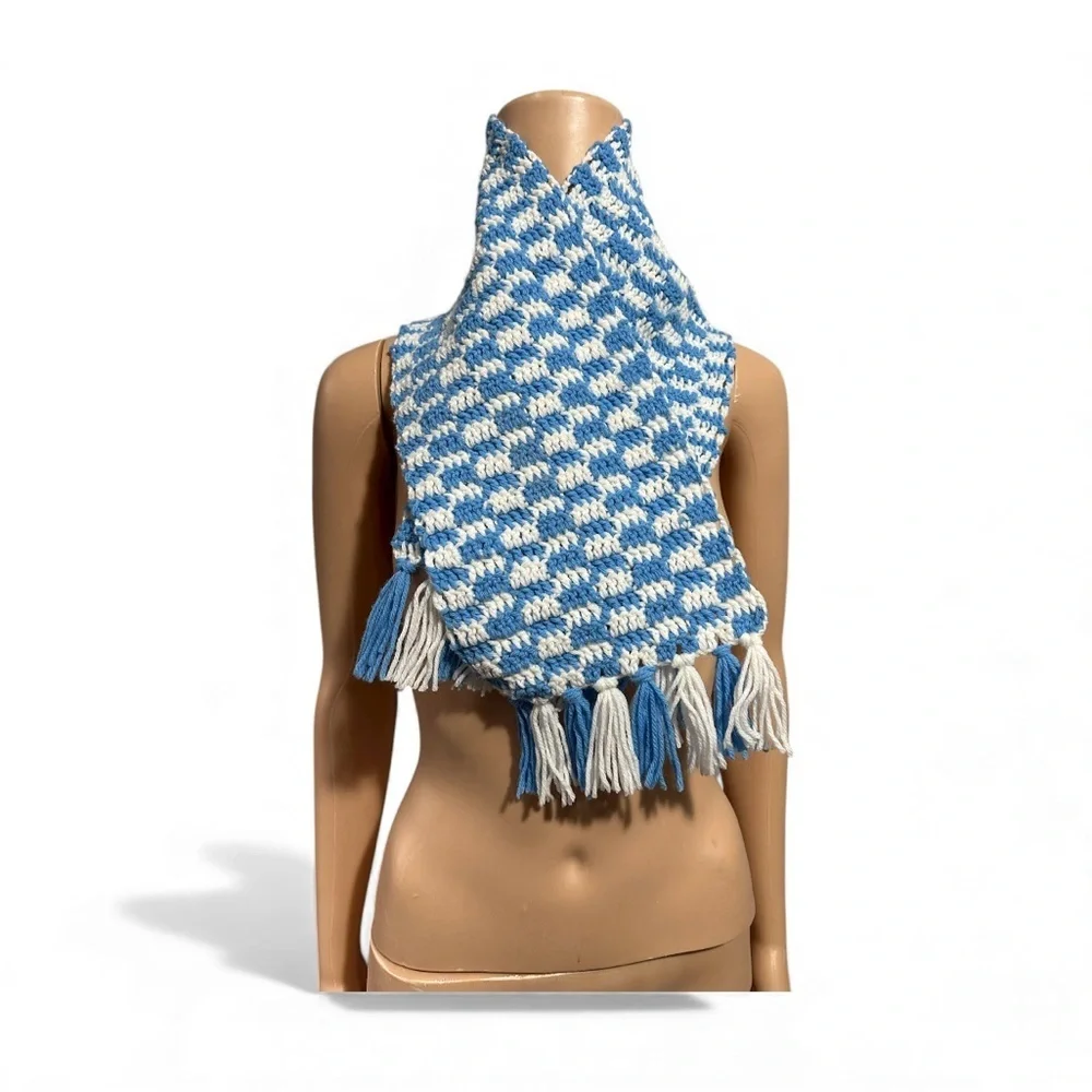 Blue and White crochet Scarf 42” length